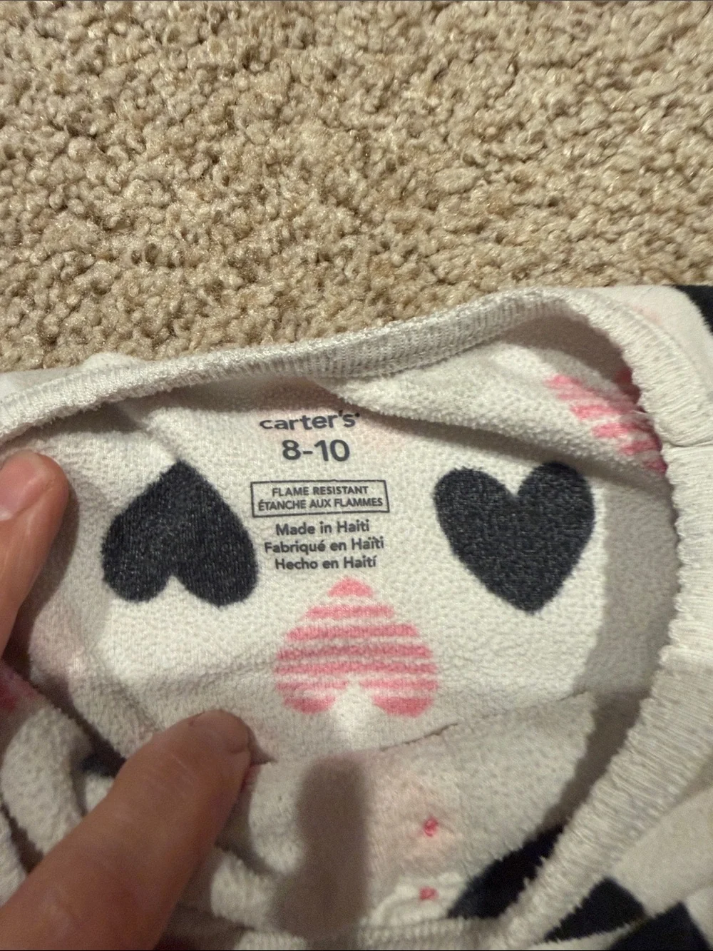 Carter's White Nightgown with Pink, Black, and Gray Hearts
